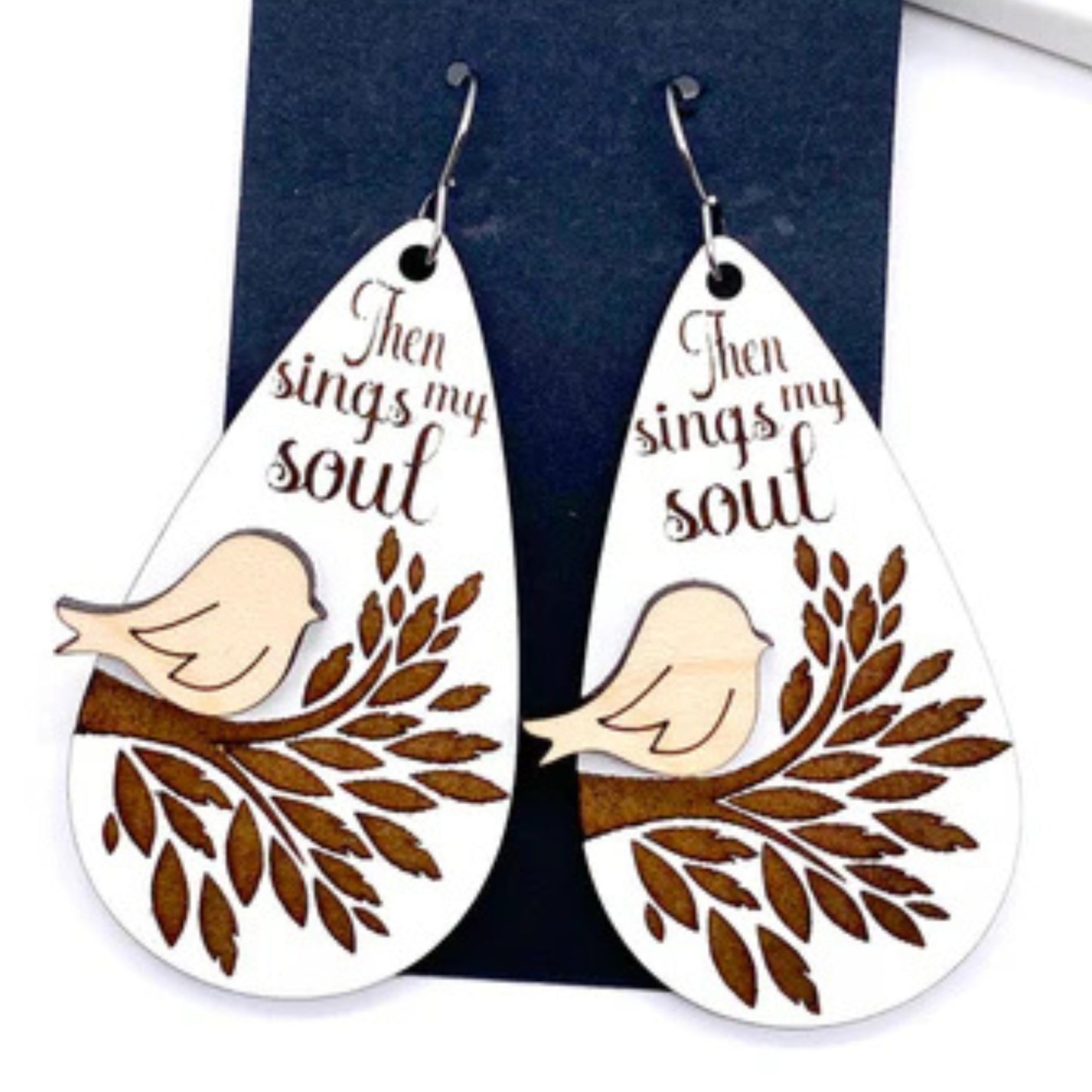 Engraved Wood Large Dangle Earrings - Then sings my soul Christian Jewelry - Made in the USA | oak7west.com