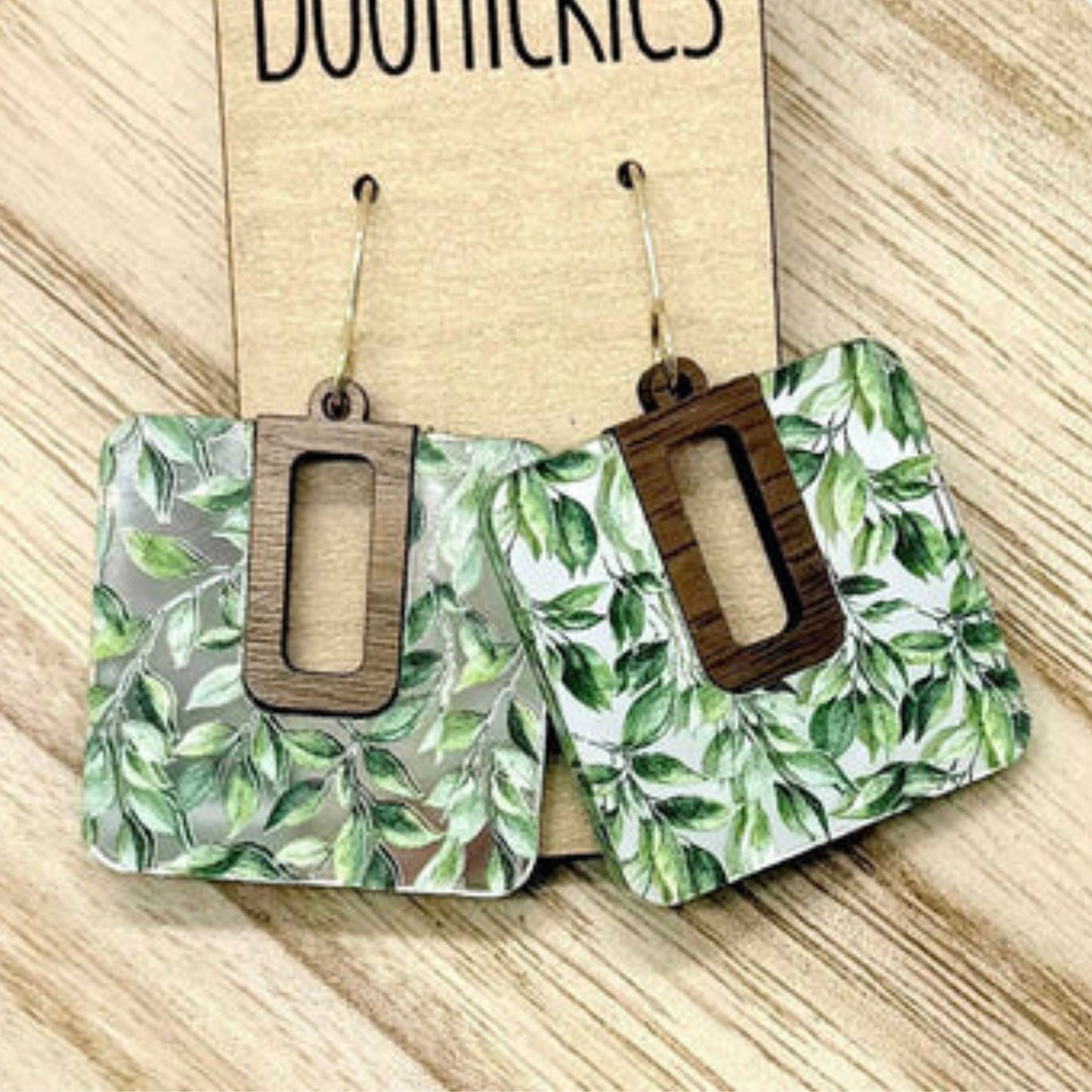 Fall Green Leaves Dangle Earrings - Acrylic & Wood Square Dangles - Made in the USA | oak7west.com
