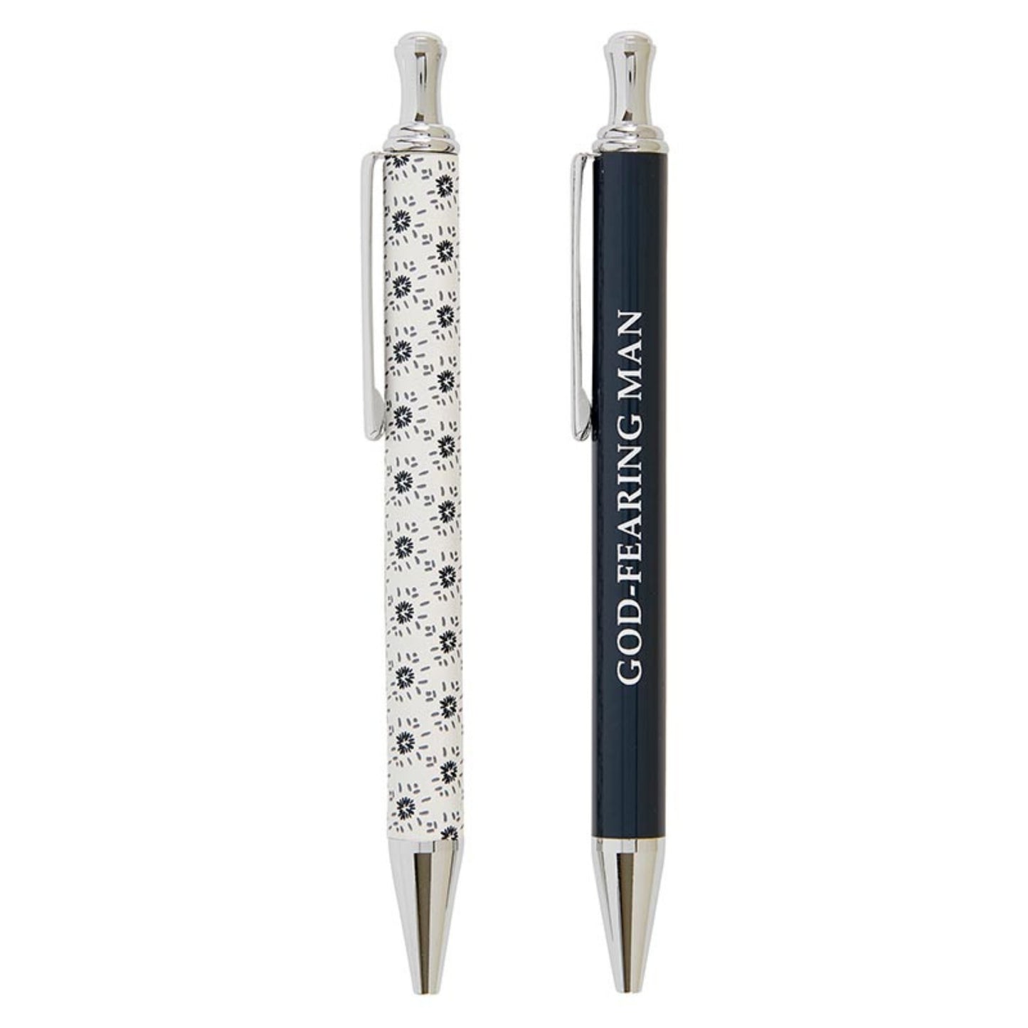 Two pens, one with design and the other with 'GOD-FEARING MAN' text, on a white background. | gift for men | Father's Day Gift | oak7west.com