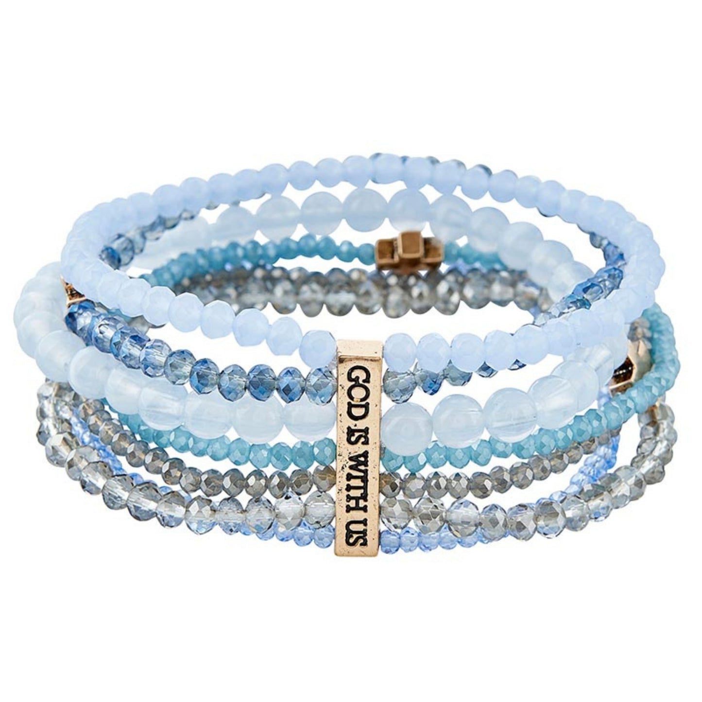 Emmanuel Collection - Seven Strand Beaded Bracelet with Cross Charms and gold plated bar with the words GOD IS WITH US | oak7west.com