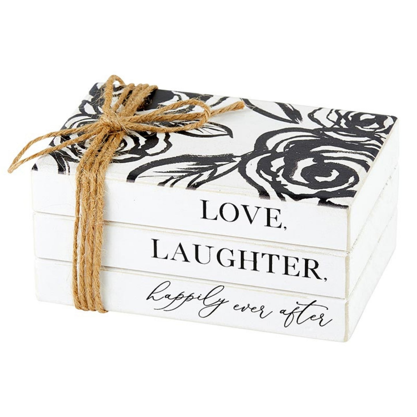 Decorative Wood Book Block with Black Rose Design - Forever & Always - LOVE, LAUGHTER, happily ever after - Wedding Gift - Anniversary Gift | oak7west.com