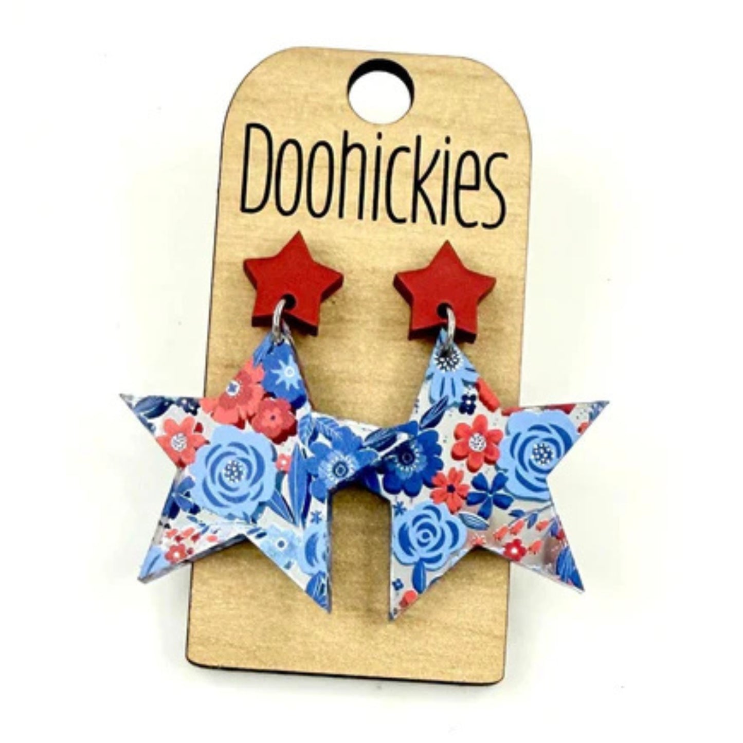USA Star Dangle Earrings Floral Design - Made in the USA | oak7west.com