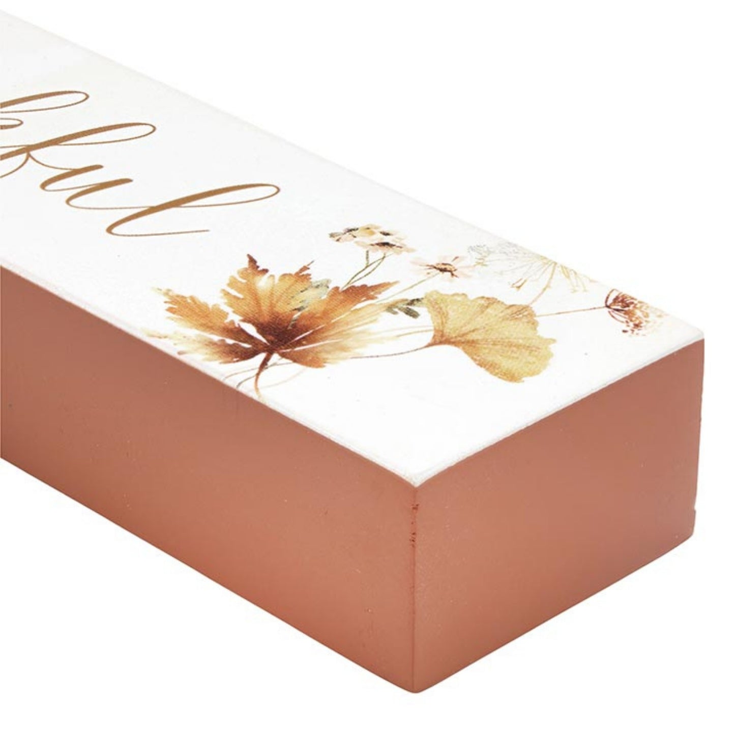 Corner detail of thankful - Seasonal Wood Block Home Accent - Fall Decor, Thanksgiving Decoration | oak7west.com