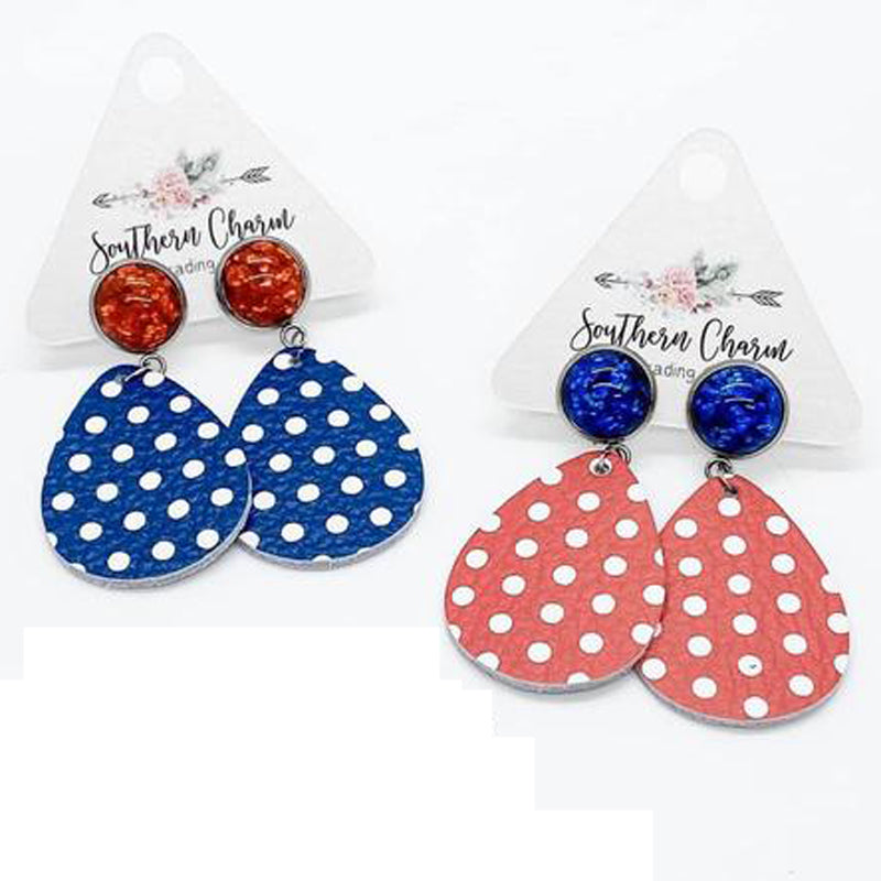 Retro Rockabilly White Polka Dot Dangle Earrings | oak7west.com