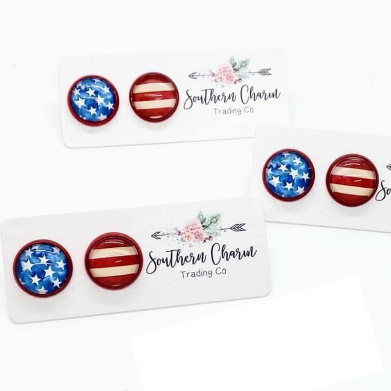 Stars and Stripes Button Earrings | oak7west.com