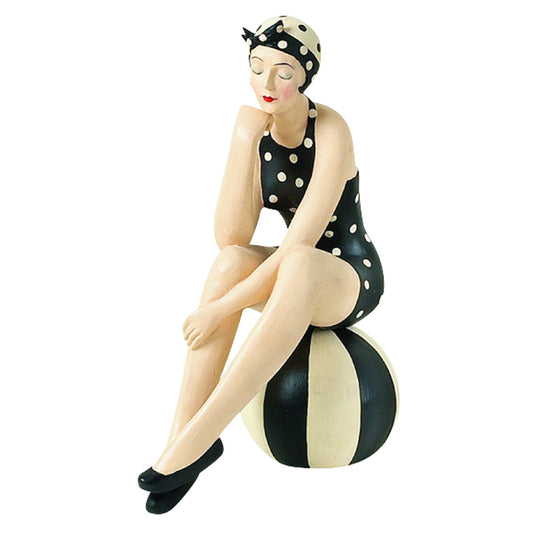 BATHING BEAUTY FIGURINE... Black & White Collectible Bather on Beach Ball | oak7west.com