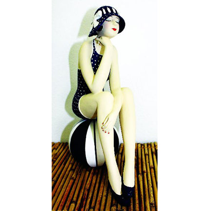 BATHING BEAUTY FIGURINE... Navy & White Collectible Bather on Beach Ball - Polka Dots | oak7west