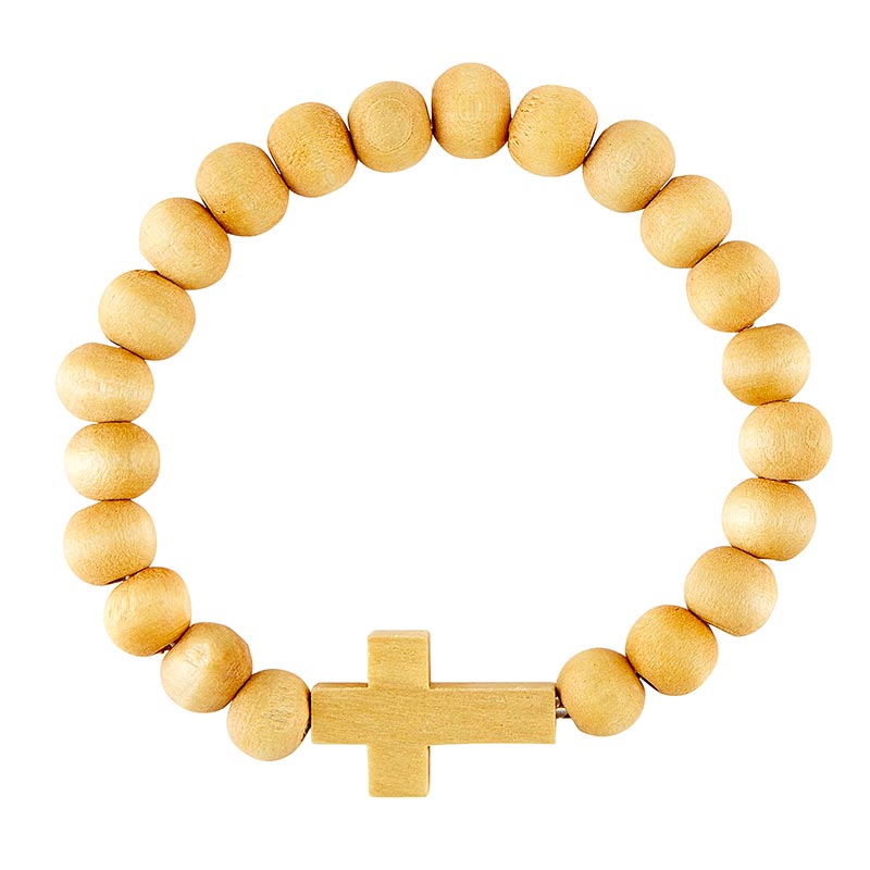 Wood Bead Cross Stretch Bracelet - Natural Wood | oak7west,com