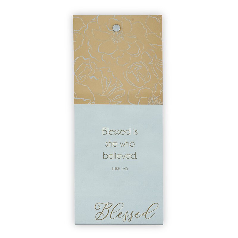 Blessed Pocket Notepad with Magnetic Closure | Inside reads "Blessed is she who believed. Luke 1:45" | oak7west.com