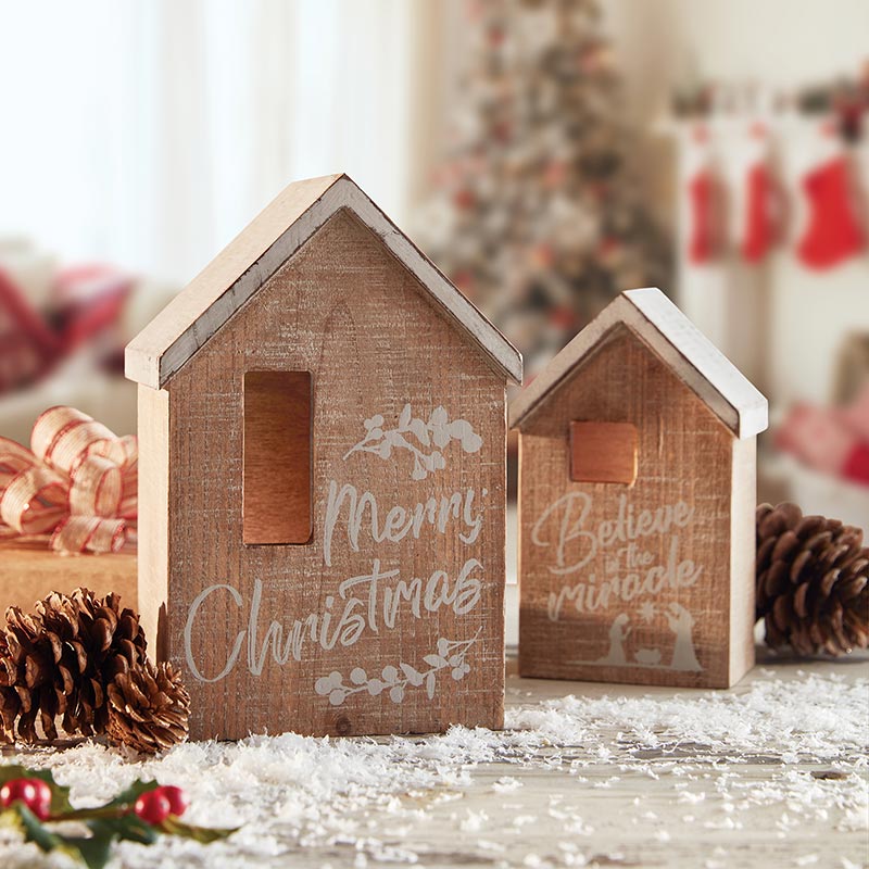 Decorative Wooden Christmas Houses - Set of 2 | oak7west.com