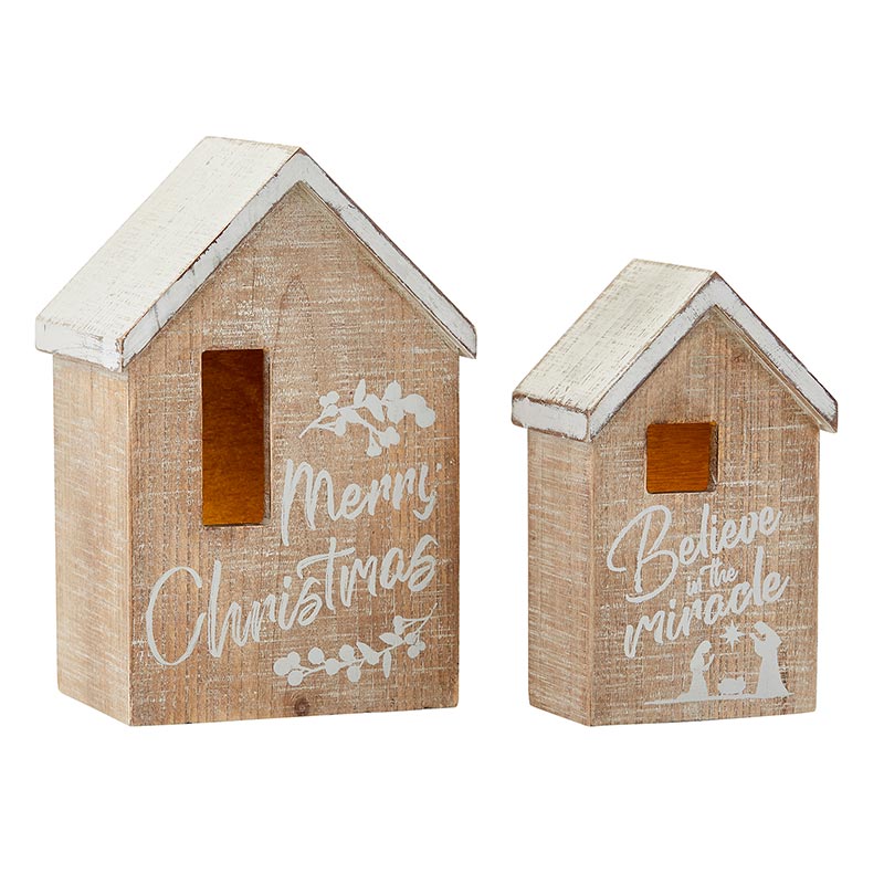 Decorative Wooden Christmas Houses - Set of 2 | oak7west.com