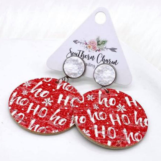 Christmas Earrings - Snow White Crystals & Ho Ho Ho Red Dangle Earrings | oak7west.com