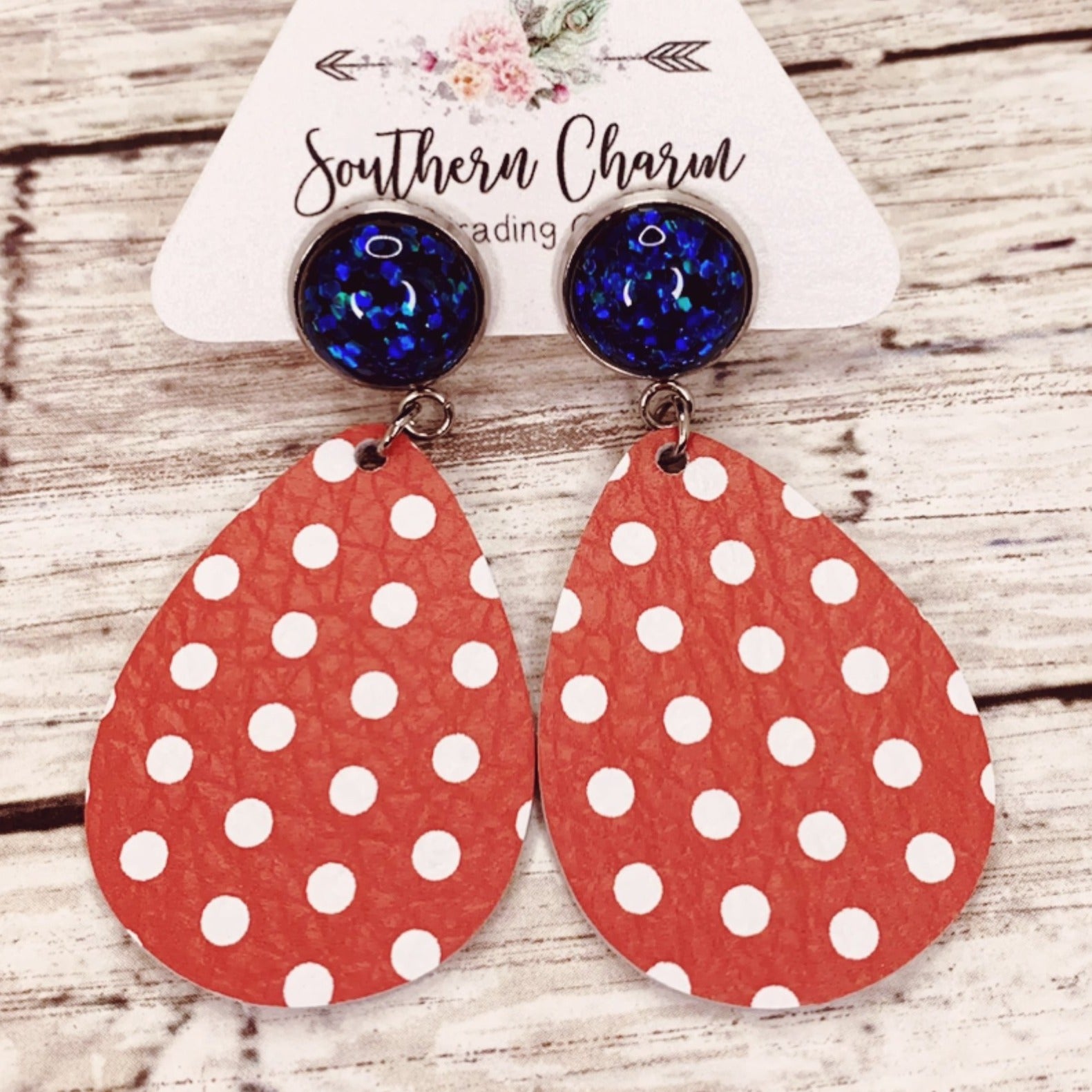 Retro Rockabilly White Polka Dot Dangle Earrings | oak7west.com