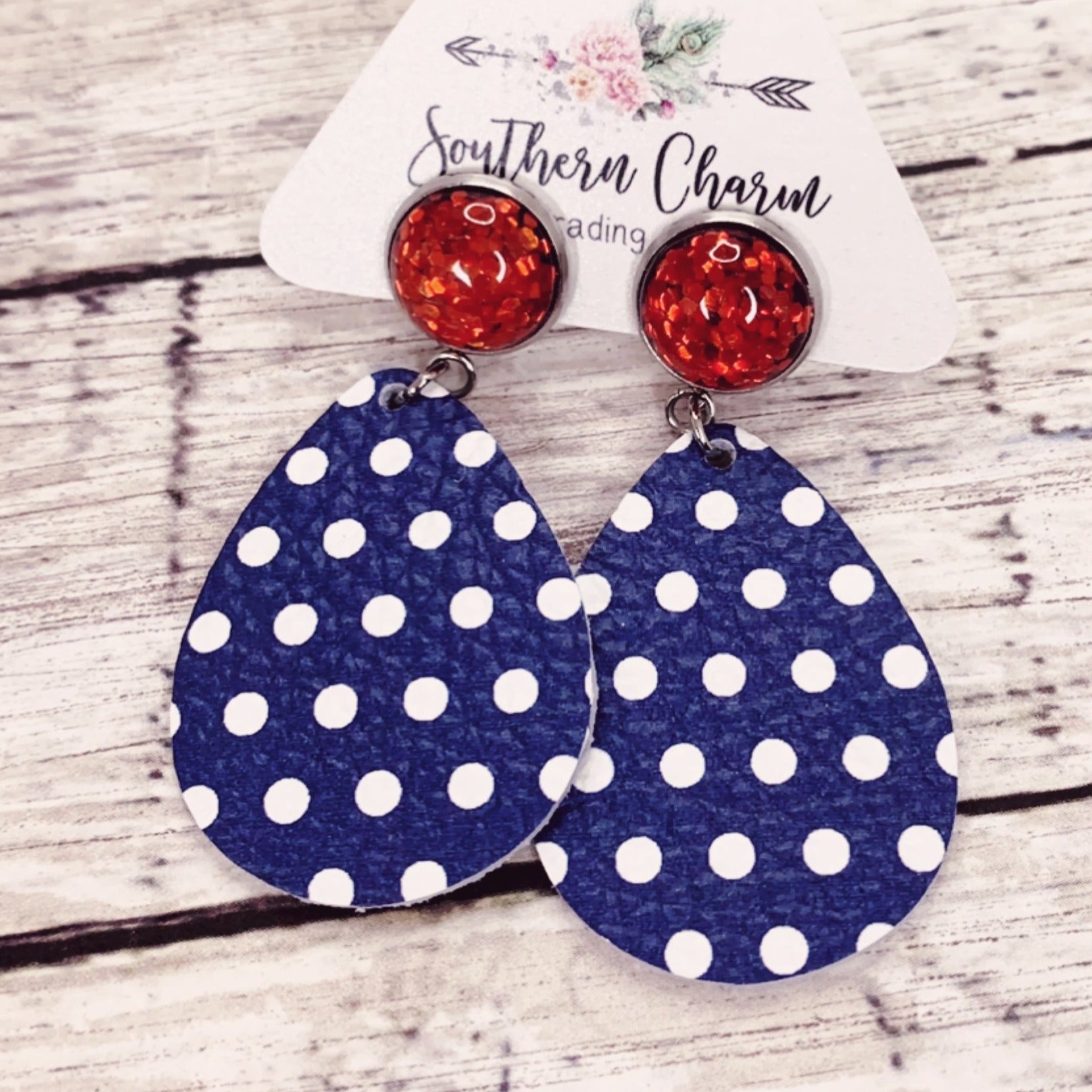 Retro Rockabilly White Polka Dot Dangle Earrings | oak7west.com