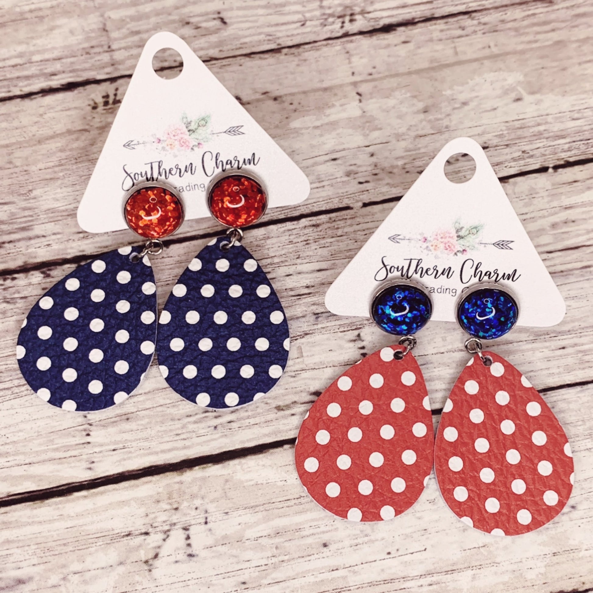 Retro Rockabilly White Polka Dot Dangle Earrings | oak7west.com