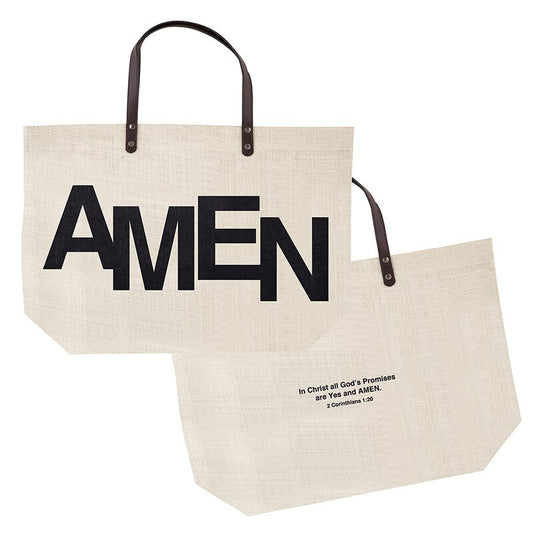 Extra Large Jute Tote Bag - AMEN | In Christ all God's Promises are Yes and AMEN. 2 Corinthians 1:20 | Inspirational Tote | oak7west.com