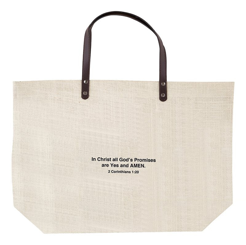 Extra Large Jute Tote Bag - AMEN | In Christ all God's Promises are Yes and AMEN. 2 Corinthians 1:20 | Inspirational Tote | oak7west.com