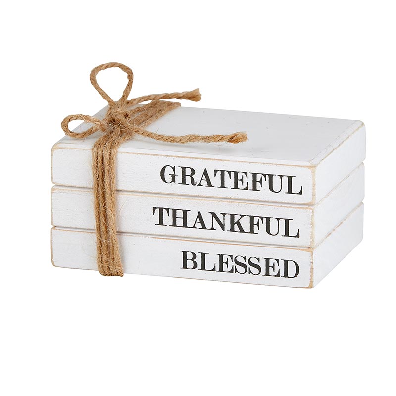 Wood Book Block - Grateful Thankful Blessed | Rustic Charm Home Accent | oak7west.com