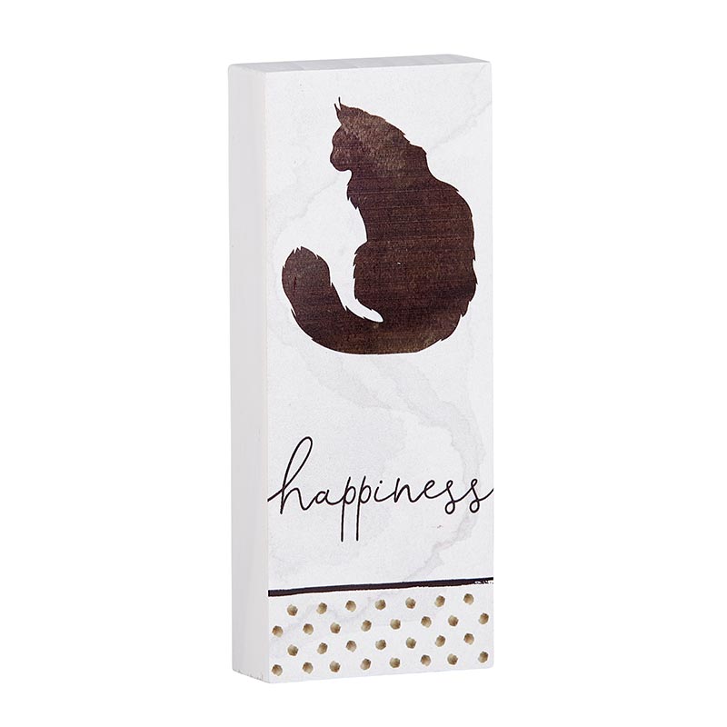 Happiness - Inspirational Wood Message Block with Cat Silhouette | oak7west.com