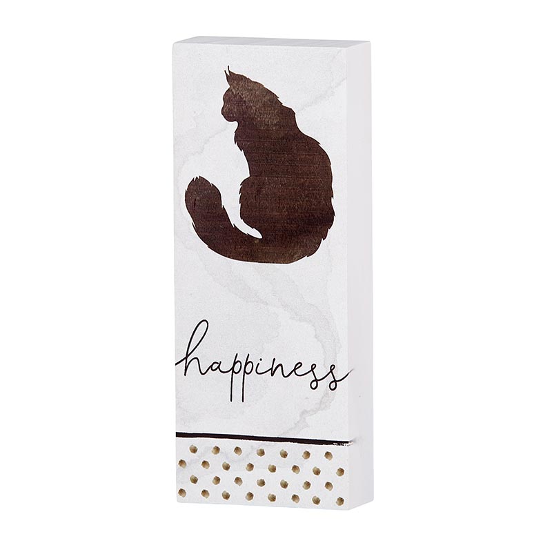 Happiness - Inspirational Wood Message Block with Cat Silhouette | oak7west.com