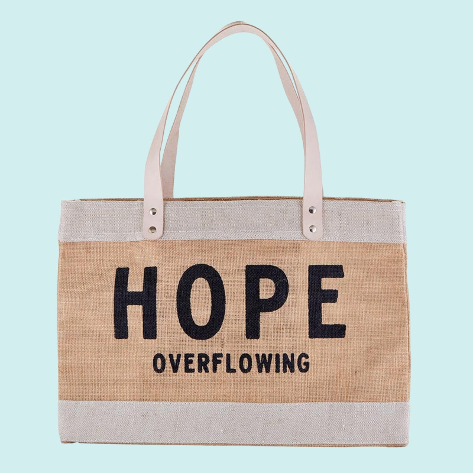 Large Jute Market Tote Bag - HOPE OVERFLOWING - great for the beach, park, pool, Farmer's Market, or Craft Fairs | Versatile Tote with Inside Pocket | oak7west.com