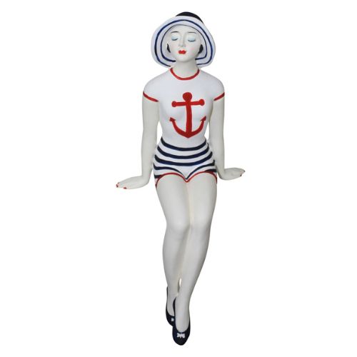 BATHING BEAUTY FIGURINE... Red, White, & Navy Blue Stripes Collectible Bather Shelf Sitter - MEDIUM SIZE | nautical Americana patriotic home accent | oak7west