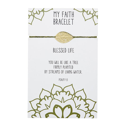 My Faith Thread Bracelet - Blessed Life - Psalm 1:3 - You will be like a tree firmly planted by streams of living water. - Green Thread with Leaf Charm | oak7west.com