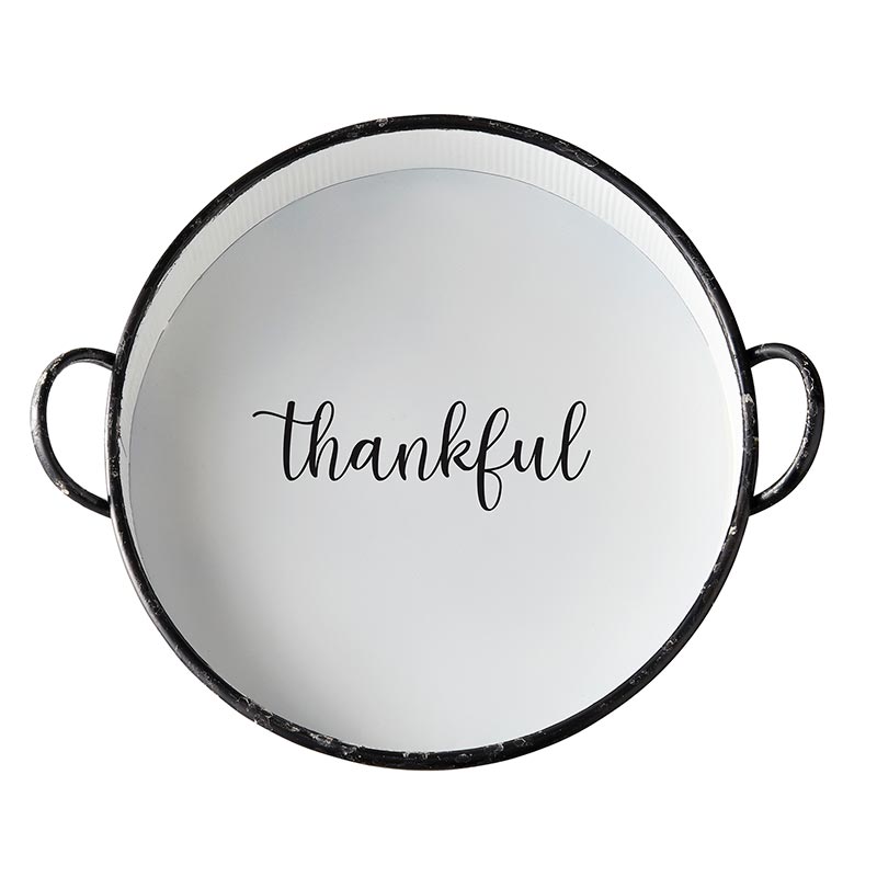 Round Rustic Metal Tray - Thankful | oak7west.com