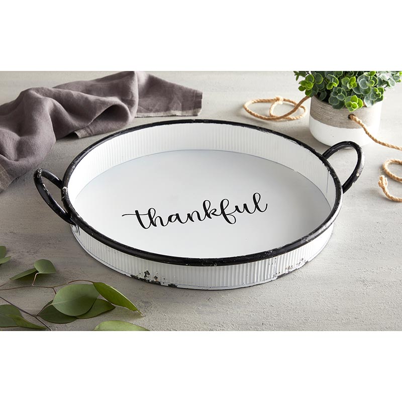 Round Rustic Metal Tray - Thankful | oak7west.com