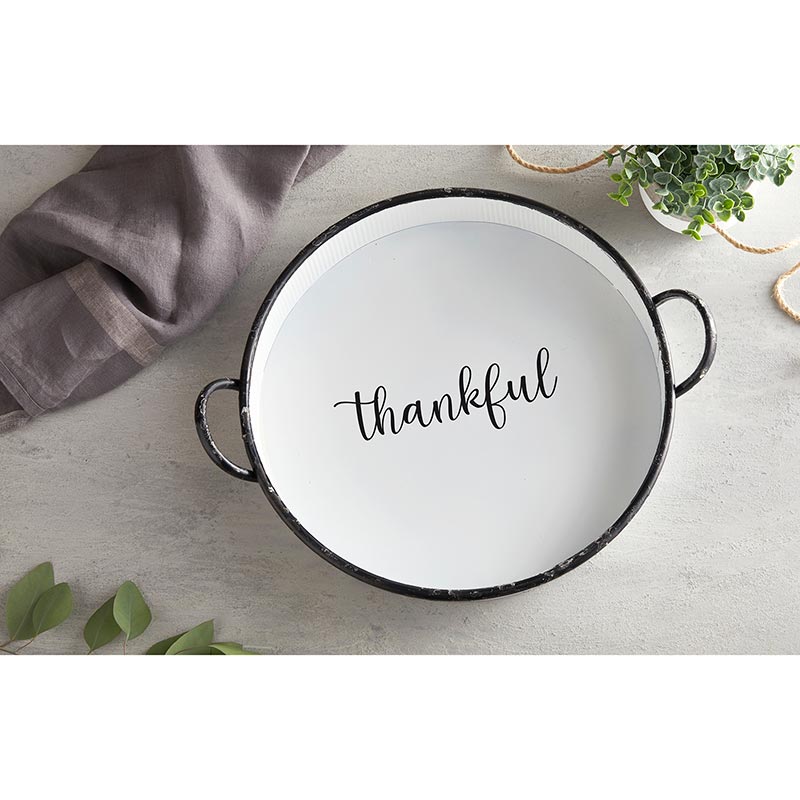 Round Rustic Metal Tray - Thankful | oak7west.com