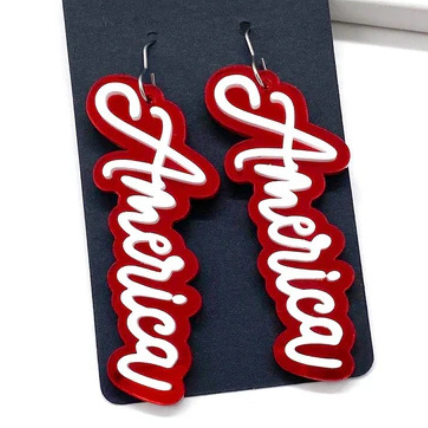 America Acrylic Earrings in Red & White - Patriotic Fun Dangle Earring Set | Nostalgic Vintage Retro Style | oak7west.com
