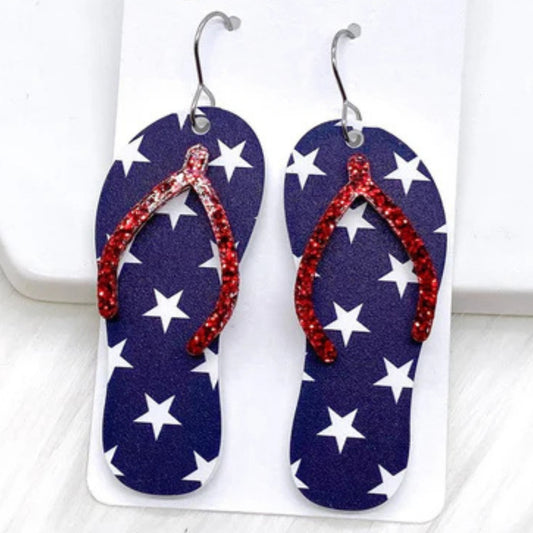Americana Flip Flop Dangle Earrings - Patriotic Red, White, & Blue Summertime Jewelry | oak7west.com