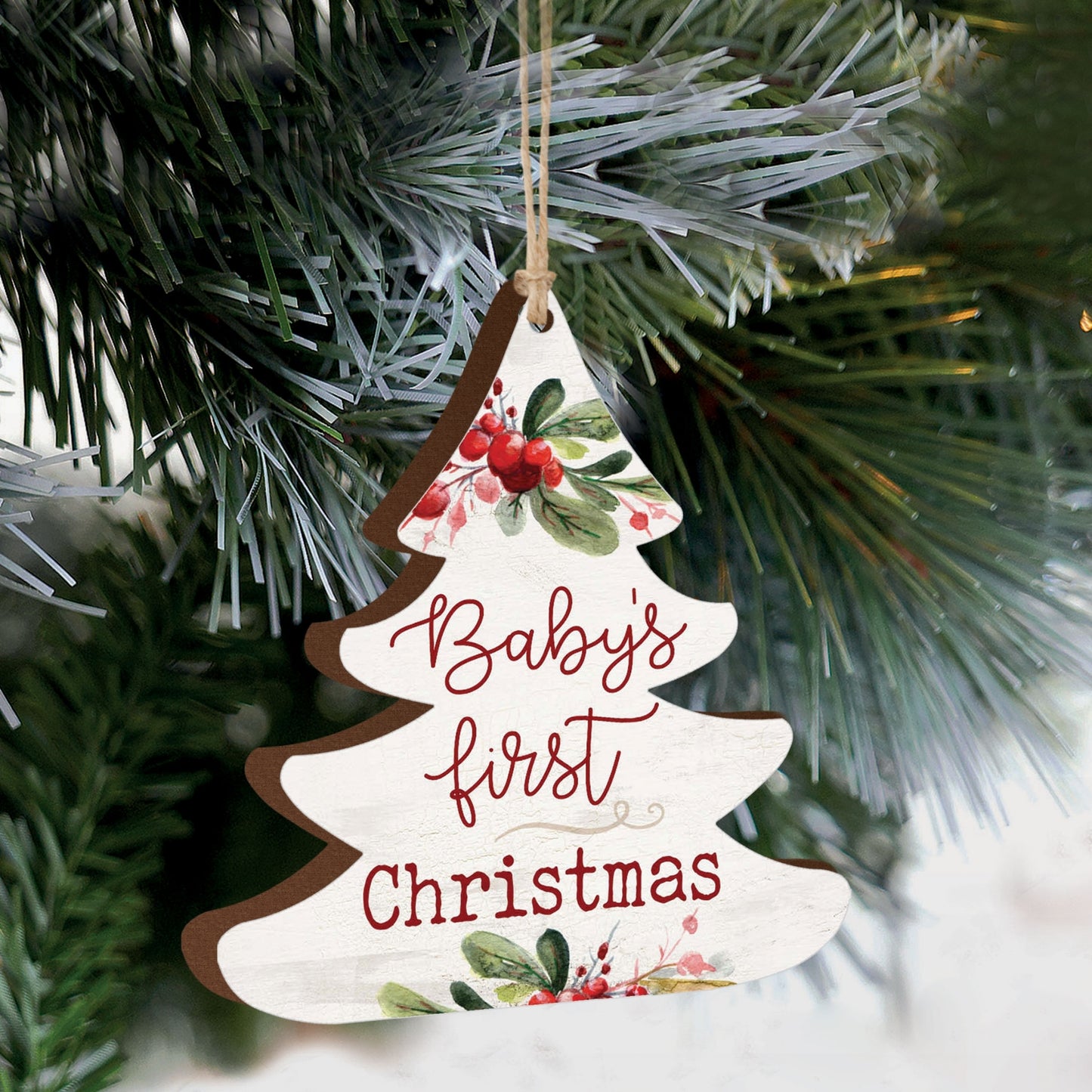 Baby's first Christmas Tree Shaped Christmas Ornament on Christmas tree | oak7west.com