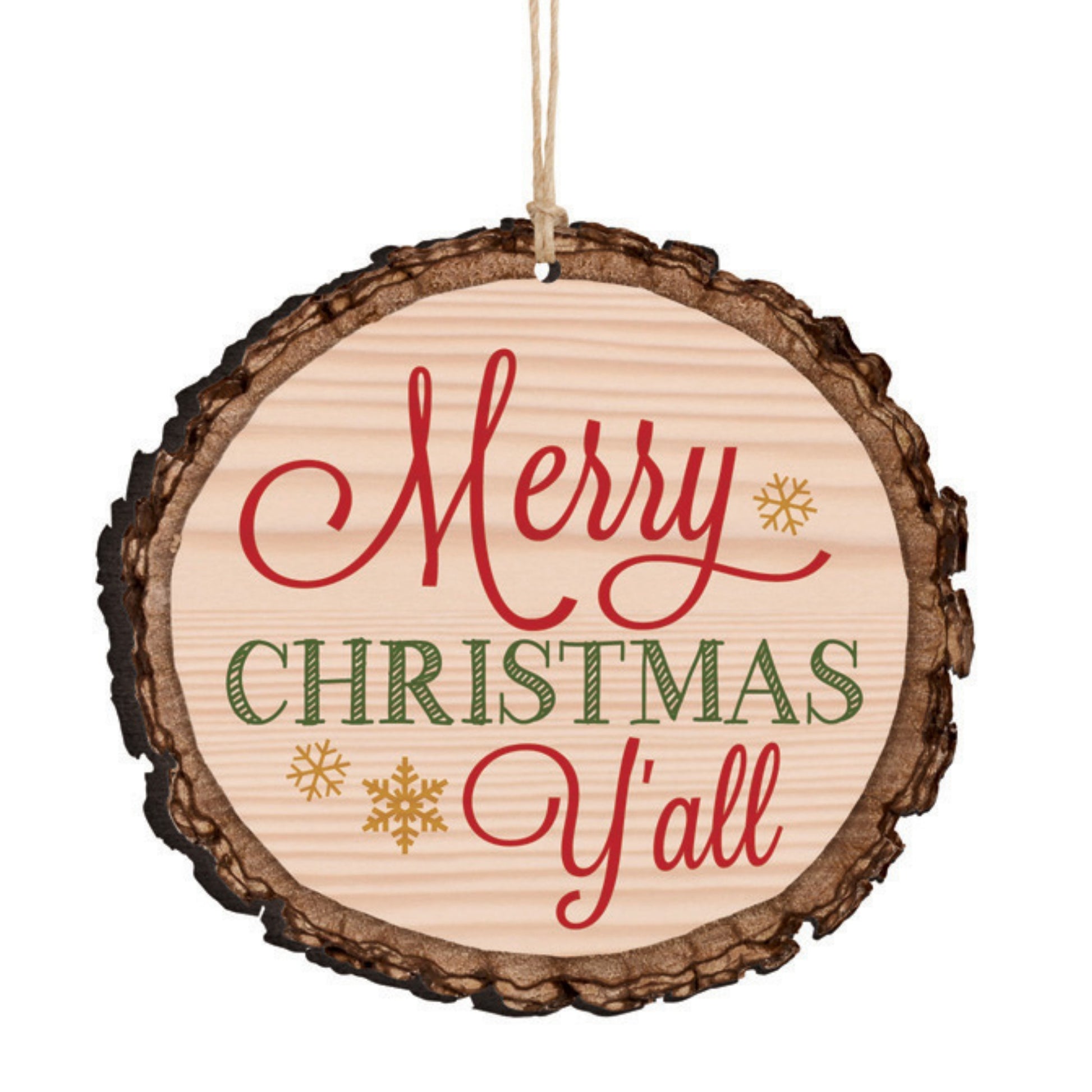 Merry Christmas Y'all Bark-like Christmas Ornament | oak7west.com