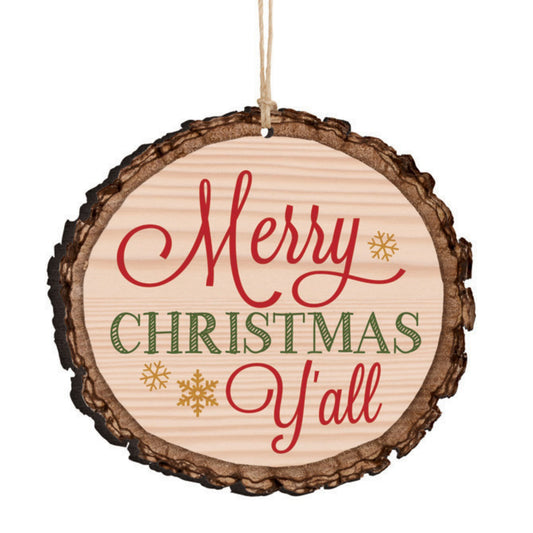 Merry Christmas Y'all Bark-like Christmas Ornament | oak7west.com