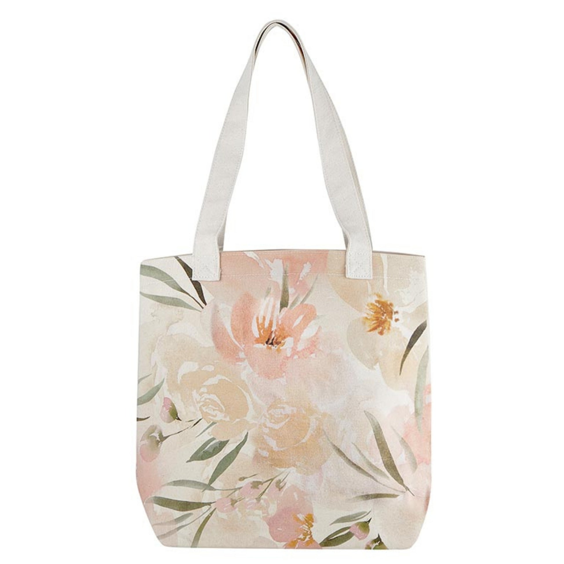 Floral tote bag on a white background | Floral Canvas Tote Bag with Inside Zippered Pocket - Blessed | oak7west.com