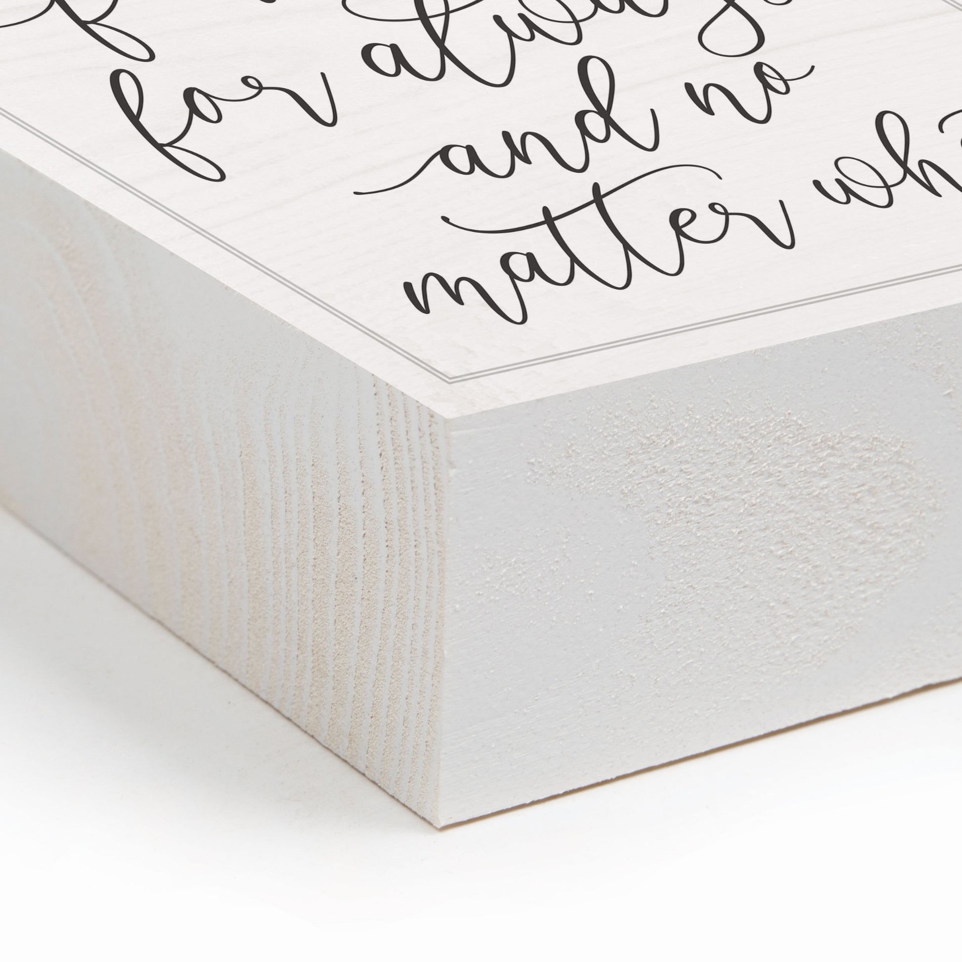 Corner view of Couples Wood Word Block - forever for always and no matter what | Wedding gift | Anniversary gift | oak7west.com