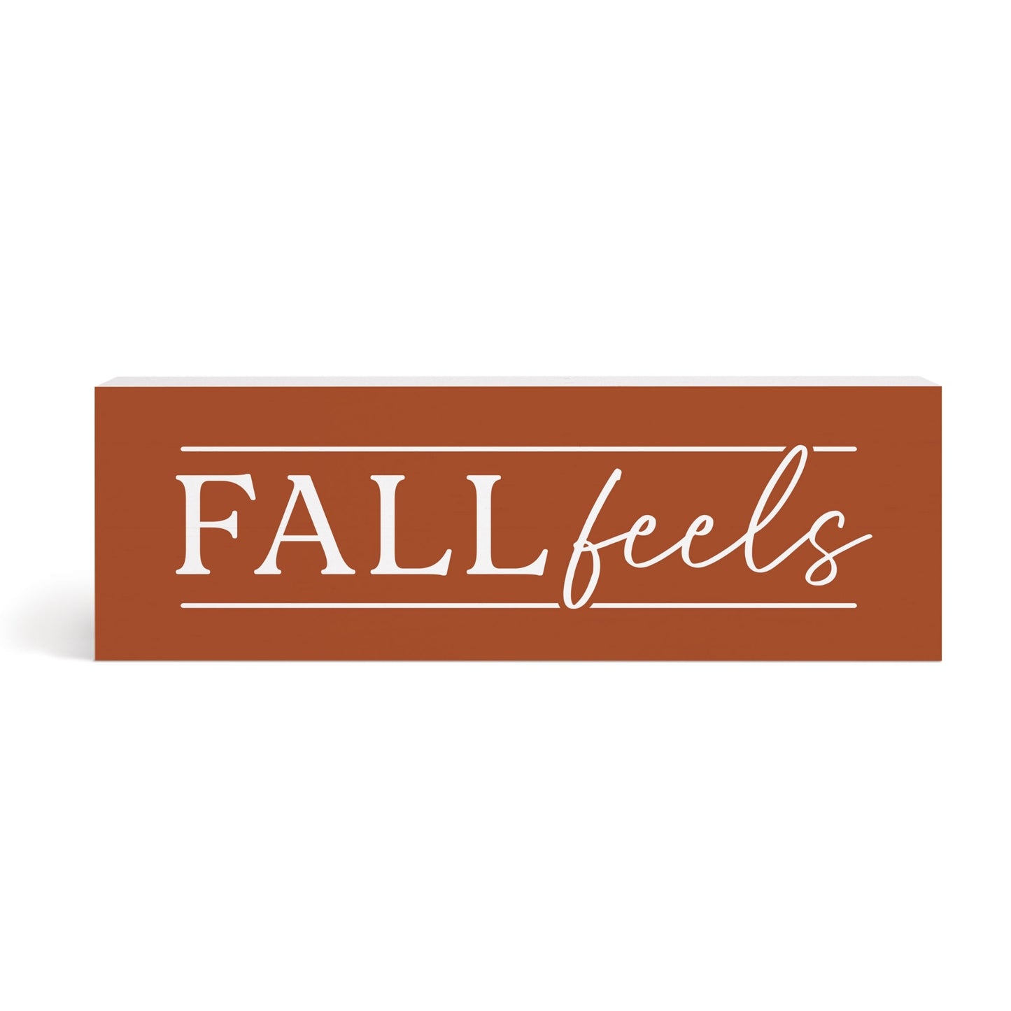 FALL feels - Seasonal Rust Orange Wood Block Home Accent with White Lettering | oak7west.com