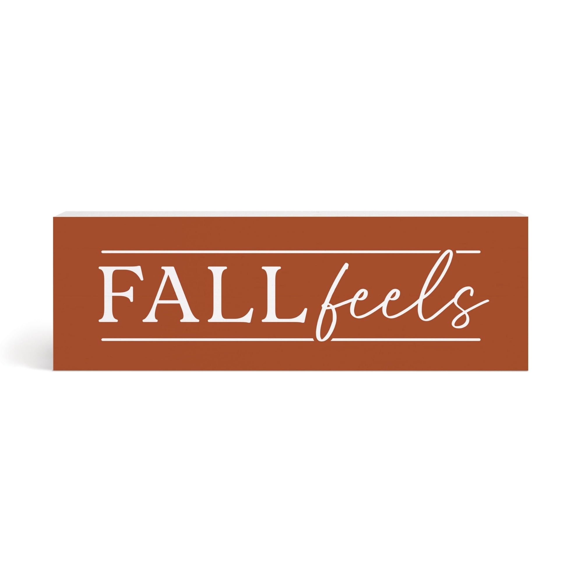 FALL feels - Seasonal Rust Orange Wood Block Home Accent with White Lettering | oak7west.com