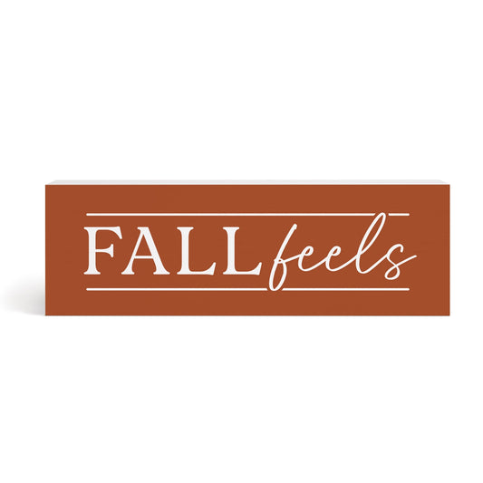 FALL feels - Seasonal Rust Orange Wood Block Home Accent with White Lettering | oak7west.com