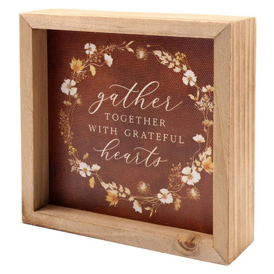 Gather Together with Grateful Hearts - Framed Linen Art - Fall Decor - Thanksgiving Decoration | oak7west.com