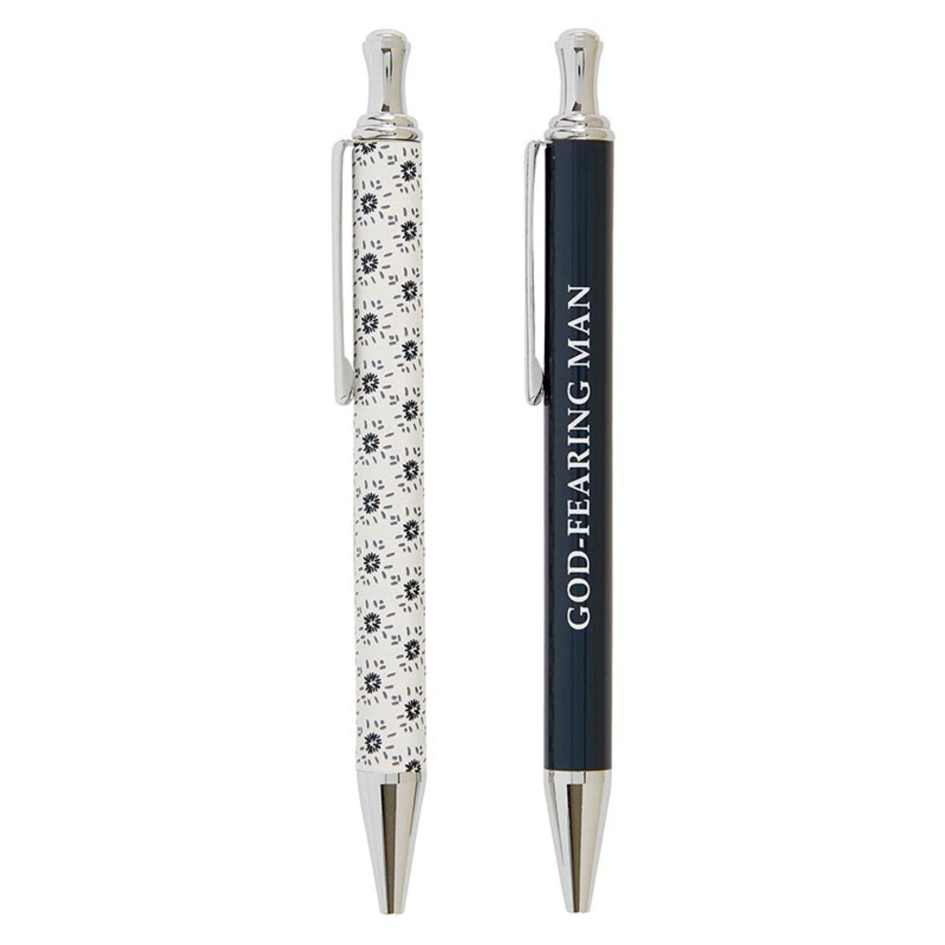 Two pens, one with design and the other with 'GOD-FEARING MAN' text, on a white background. | gift for men | Father's Day Gift | oak7west.com