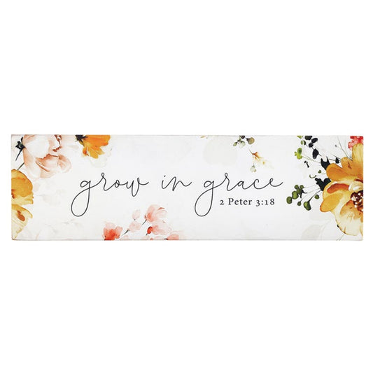 Grow in Grace - 2 Peter 3:18 - Inspirational Wood Block with Yellow & Orange Floral Art | oak7west.com