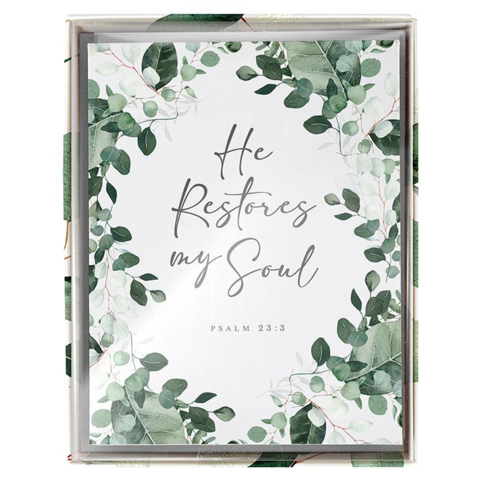Inspirational Boxed Card Set - He Restores My Soul - Psalms 23:3 (12 cards & envelopes) | oak7west.com