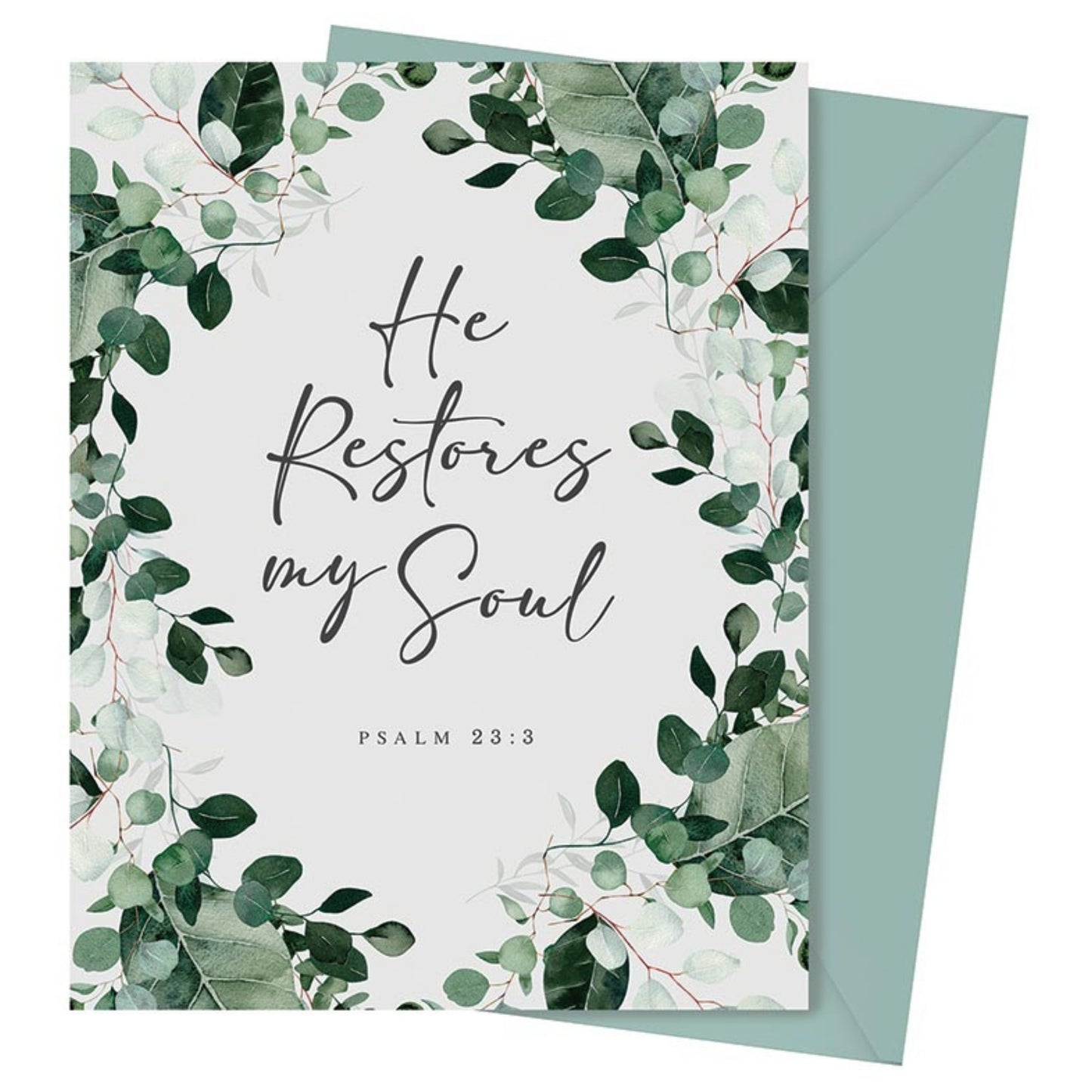 Card and Envelope from Inspirational Boxed Card Set - He Restores My Soul - Psalms 23:3 (12 cards & envelopes) | oak7west.com