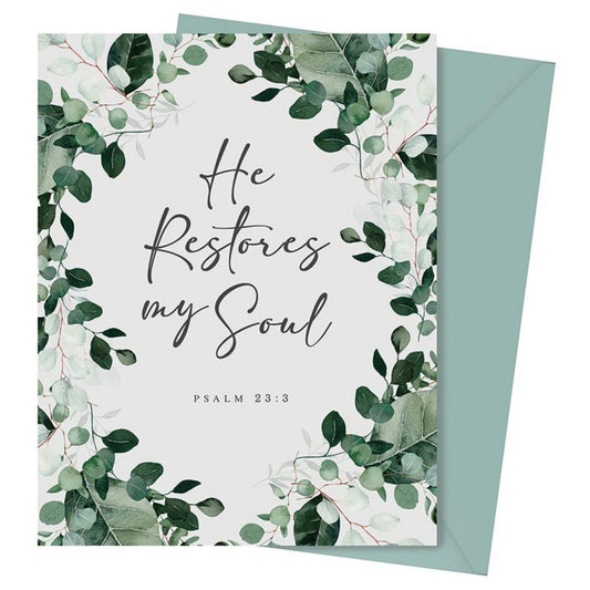 Card and Envelope from Inspirational Boxed Card Set - He Restores My Soul - Psalms 23:3 (12 cards & envelopes) | oak7west.com