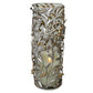 Leaf & Berry Accented Silver and Gold Iron & Glass Hurricane Candle Holder | Decorative candle holder with leaf pattern on a white background | oak7west.com