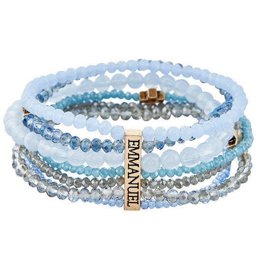 Emmanuel Collection - Seven Strand Beaded Bracelet with Cross Charms and gold plated bar with the word EMMANUEL | oak7west.com