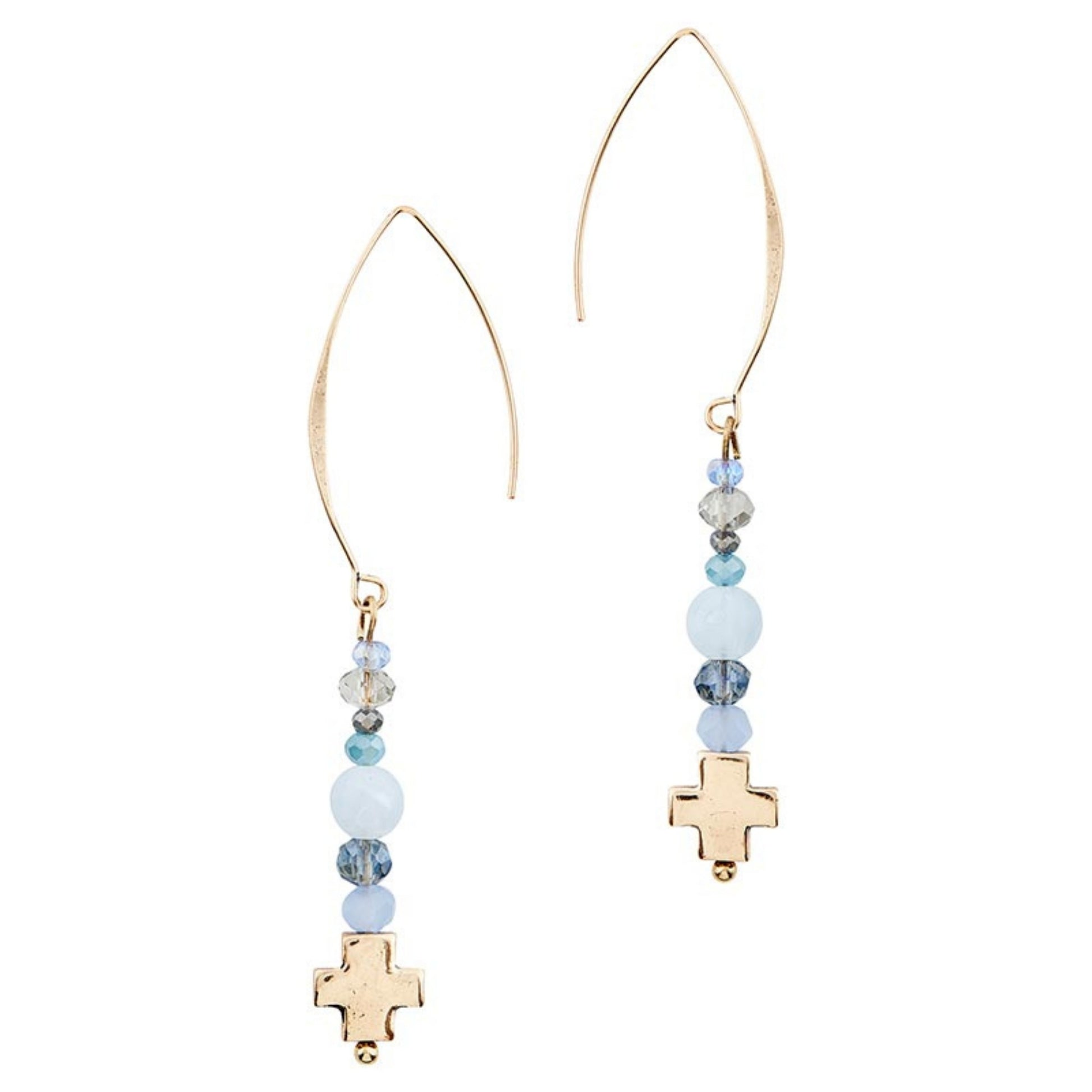 Emmanuel Collection - Dangle Cross Earring Set with Blue Glass Beads | oak7west.com