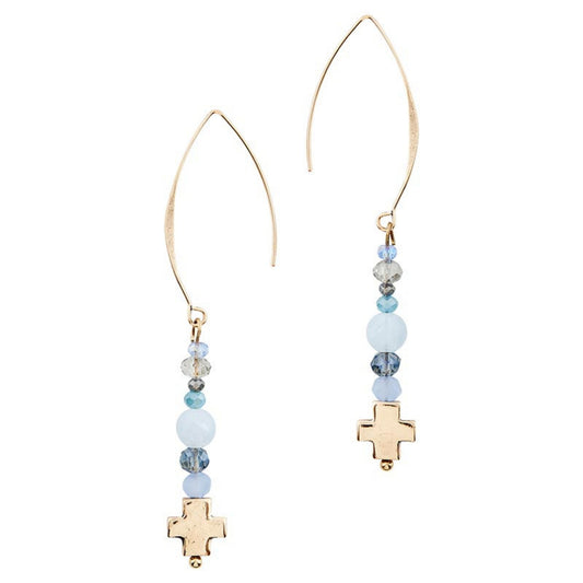 Emmanuel Collection - Dangle Cross Earring Set with Blue Glass Beads | oak7west.com